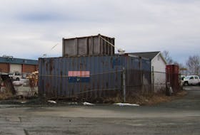 Is is this crate fastened to a container an HRM transportation and public works depot in Burnside Industrial Park the temporary resting place of the Edward Cornwallis statue? - Len Canfield