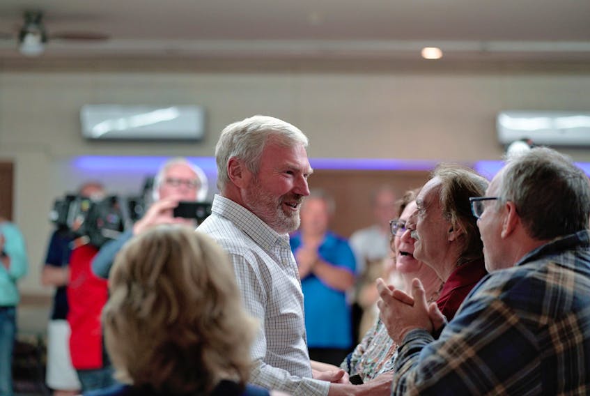 Tory Steve Craig greets his supporters at the Kinsmen Community Centre in Lower Sackville after winning a close victory in the Sackville-Cobequid byelection Tuesday night. Nova Scotia PC Party.