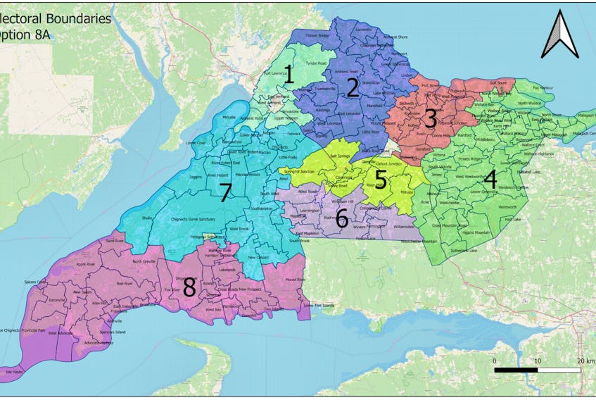 Cumberland County’s municipal council has accepted the eight proposed electoral districts and will submit its recommendation to the Nova Scotia Utility and Review Board. There are presently 13 districts, but council voted several weeks ago to reduce council size to eight and to switch to a system that elects a mayor at large.