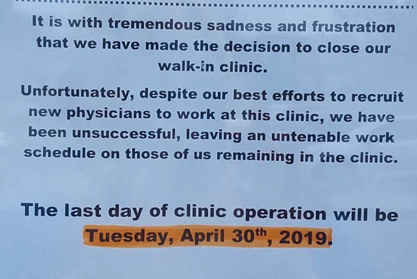Patients arriving at the Community Care Walk-in Clinic on Cobequid Drive
Saturday discovered this notice on the office door saying the clinic would be closing at the end of the month.