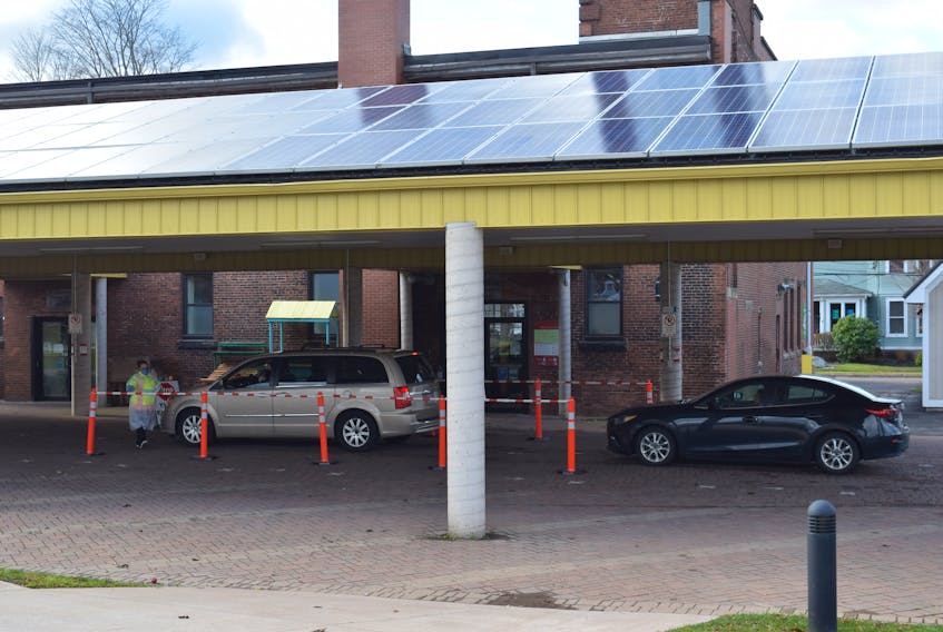A drive thru COVID testing site in downtown Truro. Residents in the area are concerned about COVID cases from the central part of Nova Scotia heading north.