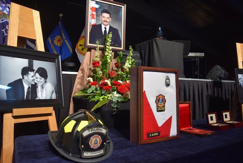 High praise and numerous tributes were paid to fallen Truro firefighter Skyler Blackie during his funeral in Truro on Saturday at the Colchester Legion Stadium. The service was attended by more than 2,500 people including family, friends, firefighters, police and other first responders from as far away as Calgary and Boston.