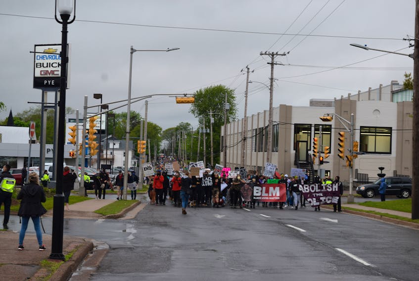 A large contingent of peaceful protesters marched through Prince Street in Truro on Saturday as part of Black Lives Matter rally.