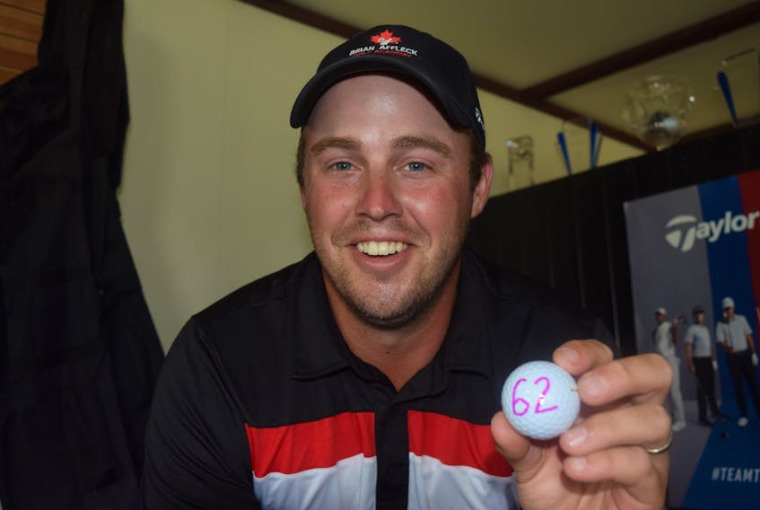 Brian Affleck within one two golf balls he used to set a course-record 62 at a tournament last weekend.