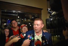 Liberal Jaime Battiste speaks to reporters after being declared the winner in the riding of Sydney-Victoria in Monday’s federal election. Battiste received 12,427 votes, while Conservative Eddie Orrell captured 11,078 votes.