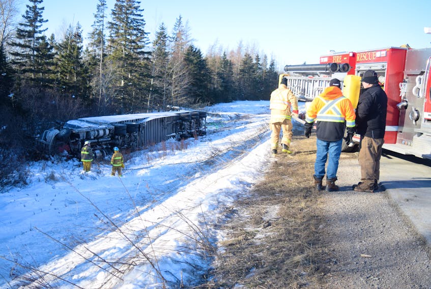 No injuries were reported after a tractor trailer went off the road around 8 a.m. Monday on the east-bound lane of Highway 104 near Truro.
