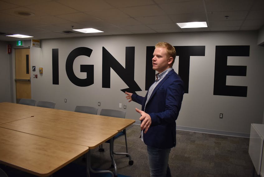 Ignite Labs Inc. Northern Regional Manager, Sebastian Green touring the rural innovation hub's newest location at Stellarton NSCC Campus.