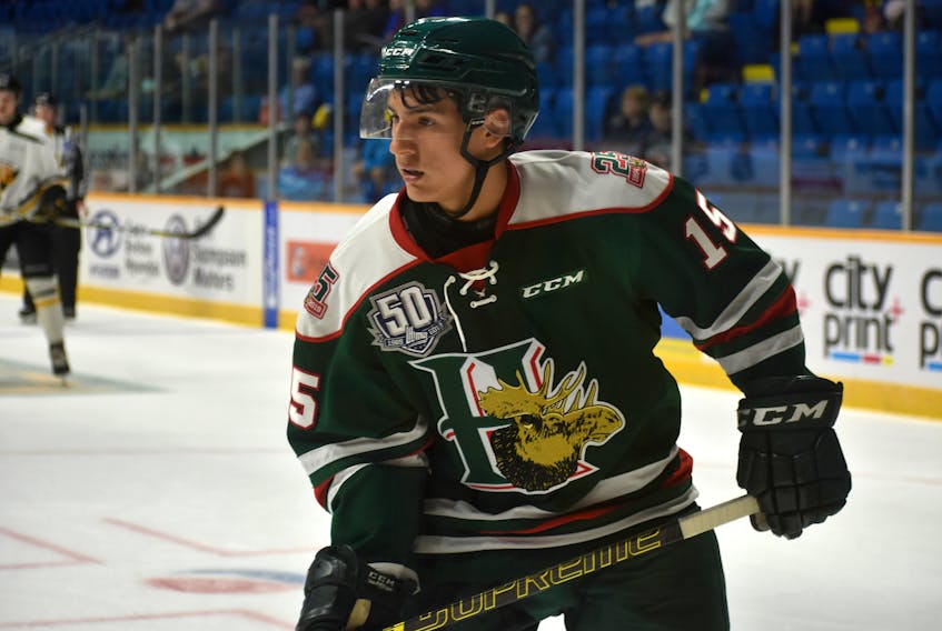 Sonny Kabatay of Membertou is pictured during a preseason game against the Cape Breton Eagles last week. Kabatay was named to the Halifax Mooseheads roster on Thursday.