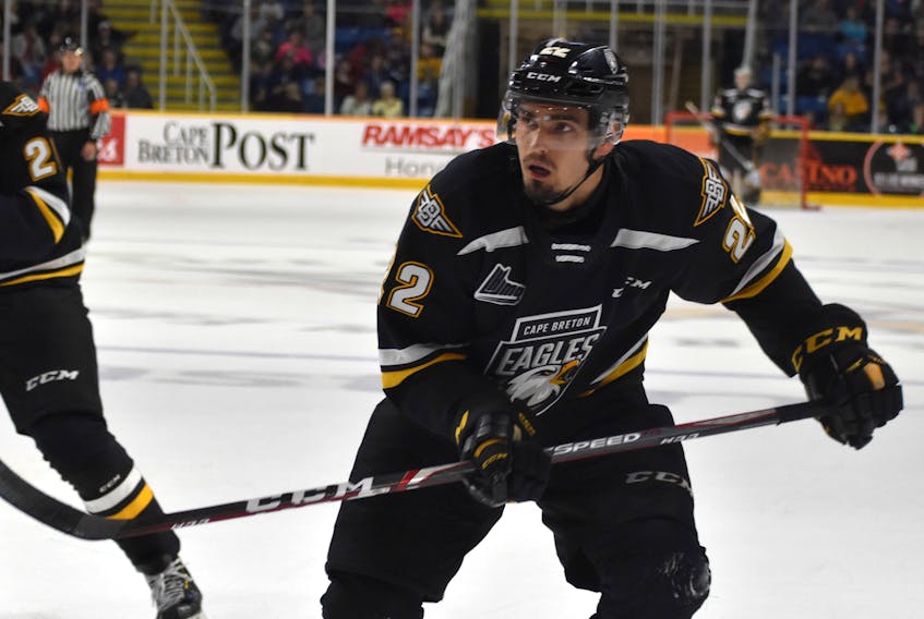 Shawn Boudrias had three goals and two assists to help the Cape Breton Eagles beat the Baie-Comeau Drakkar, 7-2, on Friday in Baie-Comeau. FILE PHOTO.