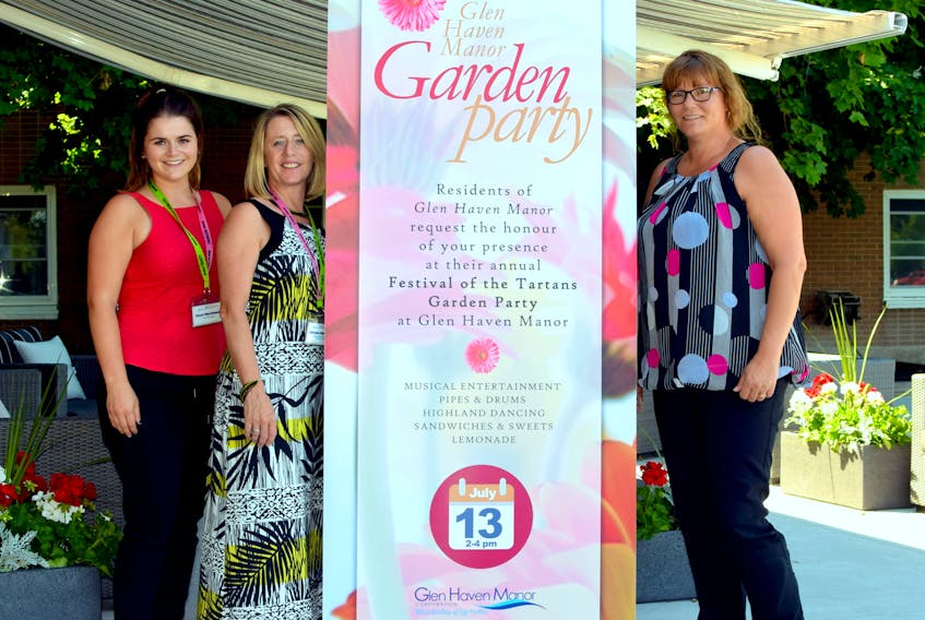 Preparations are underway for the 48th annual Glen Haven Manor Festival of the Tartans Garden Party and employees are looking forward to organizing the event for residents, their families and for the community. Pictured left to right are: Kelsey MacDonald, Music Therapist who will be among the entertainment line up as part of a duo with her colleague Chelsey Joudrie; Miranda MacKenzie, Manager of Crystal Waters & Silver Creek Resident Care Areas/ Manager of Safety and Kim Davidson, Nutritional Services.