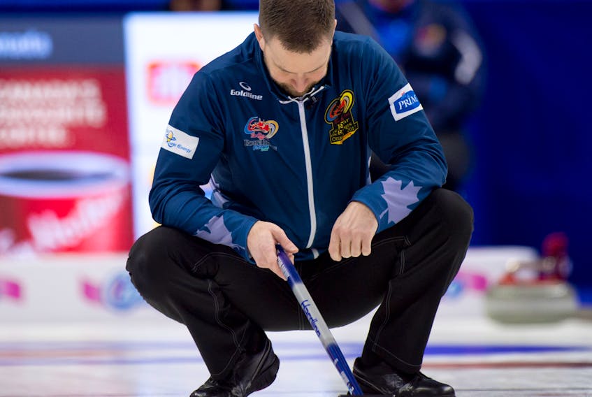 Michael Burns/Curling Canada The look says it all as Newfoundland and Labrador skip Brad Gushue hangs his head during the semifinal game at the Canadian Olympic Curling Trials semifinal Saturday night in Ottawa. Team Gushue was bounced from the Trials following a 6-4 loss to Mike McEwen.