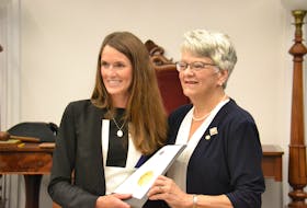 PC MLA for Charlottetown-Hillsborough Park Natalie Jameson, left, stands with Lt.-Gov. Antoinette Perry at Jameson's swearing-in ceremony Aug. 1.