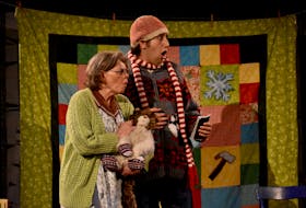 Mauralea Austin and Logan Robins are shown performing a scene from "He'd Be Your Mother's Father's Cousin" by Mary-Colin Chisholm. The production was Theatre Baddeck's most successful show to date, running from July 5-Aug. 15, 2019.