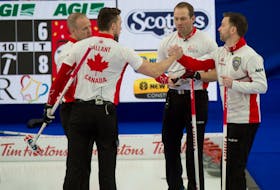 After starting the Brier with a 2-2 record, Team Canada (from left) — Mark Nichols, Brett Gallant, Geoff Walker and Brad Gushue — rattled off four straight round-robin wins.