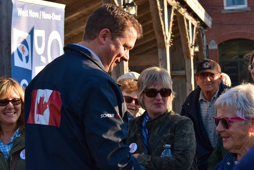 Conservative Leader Andrew Scheer greeted supporters attending a rally at Market Square in Annapolis Royal Sept. 20.