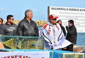 The Sipekne'katic First Nation held a ceremony at the Saulnierville wharf on Sept. 17 where seven moderate livelihood licences were distributed by the band. This took place on the 21st anniversary of the Supreme Court Marshall decision. TINA COMEAU PHOTO
