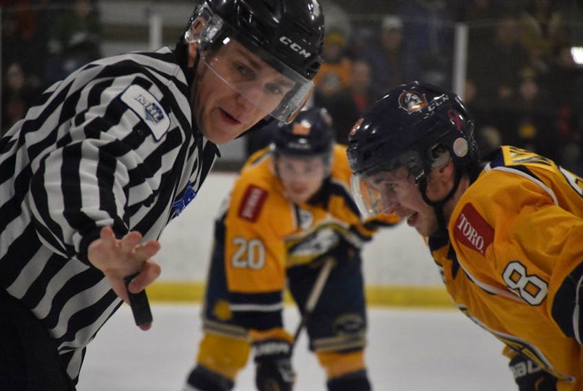 The Yarmouth Mariners finished their regular season in first place in the Eastlink South Division for a 3rd consecutive year and will have home-ice advantage in the playoffs. Their last 2019-2020 regular season game was a 4-0 win over Pictou. TINA COMEAU PHOTO