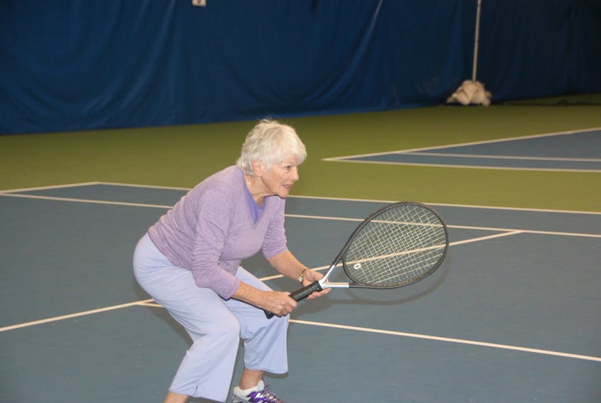 Dede Hayden celebrated her eightieth birthday on the tennis court at the Cougar Dome. She plays tennis four or five days a week.