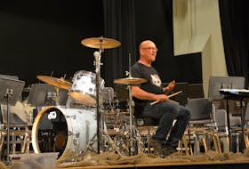 Known for being the man behind the Crash Test Dummies drum kit, Mitch Dorge was out front speaking to students at Amherst Regional High.