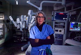 Dr. Katharina Kieser, a gynecological surgeon at the QEII Health Sciences Centre, poses with robotic surgery equipment. QEII surgeons have conducted 88 procedures since the robotic surgery began in February. - Contributed