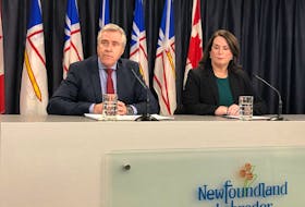 Premier Dwight Ball and Natural Resources Minister Siobhan Coady at the release of the Commission of Inquiry Respecting the Muskrat Falls Project  report.