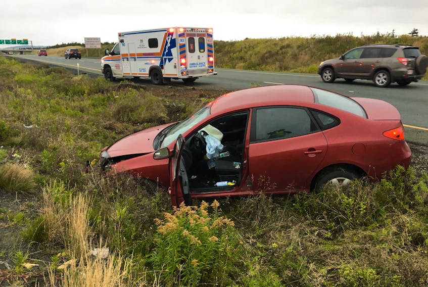 A crash on the Outer Ring in St. John’s Sunday evening slowed traffic but there were no serious injuries. Keith Gosse/The Telegram