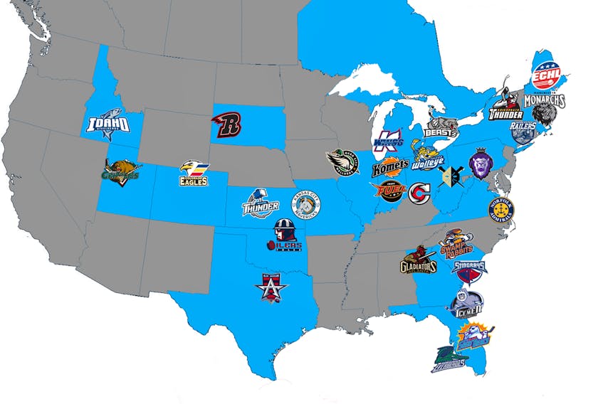 The ECHL has 27 teams this season and is set to add another in Portland, Me., for 2018-19. That team, the Maine Mariners, is represented by the ECHL logo in the top right corner of the map. As well, the Colorado Eagles are joining the AHL to become affiliate of the Colorado Avalanche. There will be at least one more change to the ECHL map in 2018-19 as St. John's becomes home to the Toronto Maple Leafs' affiliate in the league. This will not involve a transfer of the Orlando Solar Bears, the Leafs' current ECHL affiliate. The St. John's team, which will be locally owned, will enter the league as an expansion franchise. — echl.com