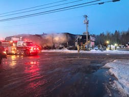 Firefighters from various departments responded to a catastrophic fire at the Tyne Valley rink Sunday morning. - Summerside Fire Department photo