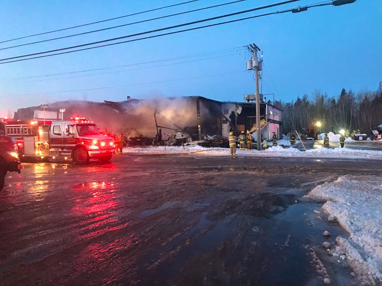 Firefighters from various departments responded to a catastrophic fire at the Tyne Valley rink Sunday morning. - Summerside Fire Department photo