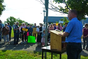 Cumberland South MLA Tory Rushton speaks during a rally in front of All Saints Hospital in Springhill during the summer of 2018. The rally was organized by the community in response to frequent ER closures at the hospital. Darrell Cole – Amherst News