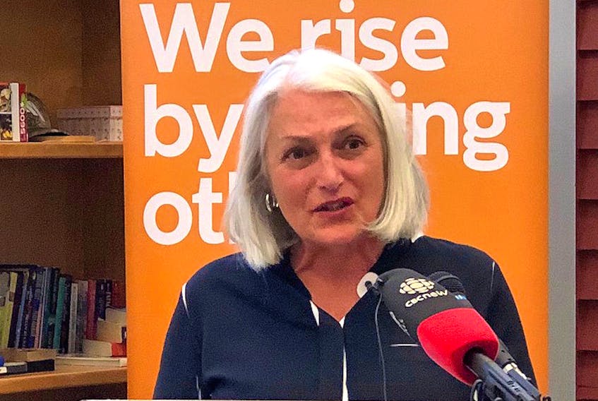 Gathering Place executive director Joanne Thompson was among those who spoke at an announcement that a temporary shelter for the homeless will be established in September. — Twitter