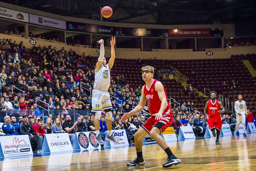 Carl English (23) had a game-high 28 points for the St. John's Edge Wednesday night, 12 of them coming on four successful three-pointers, as the Edge downed the Windsor Express 111-100 at Mile One Centre. — St. John's Edge photo/Jeff Parsons