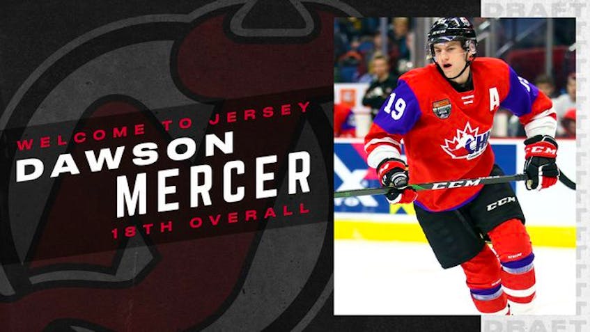 Dawson Mercer of Bay Roberts went 18th overall to the New Jersey Devils in Tuesday's first round of the NHL Draft. - New Jersey Devils/Twitter
