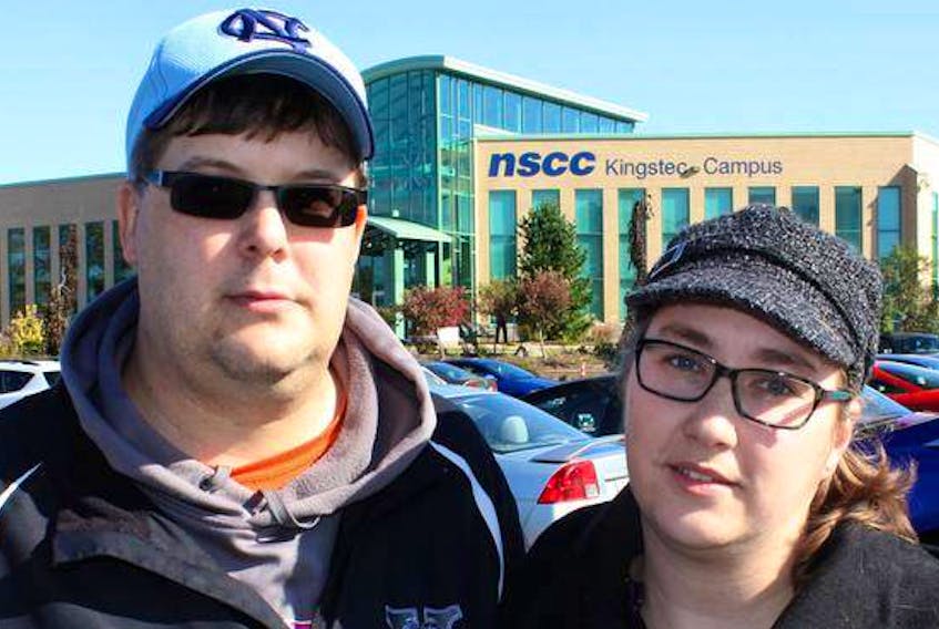 Emily Halbersma, photographed with her husband Justin, is trying to take an online program through the NSCC, but says the Department of Education has twice told her it won’t provide student assistance for the course because it is offered online.
