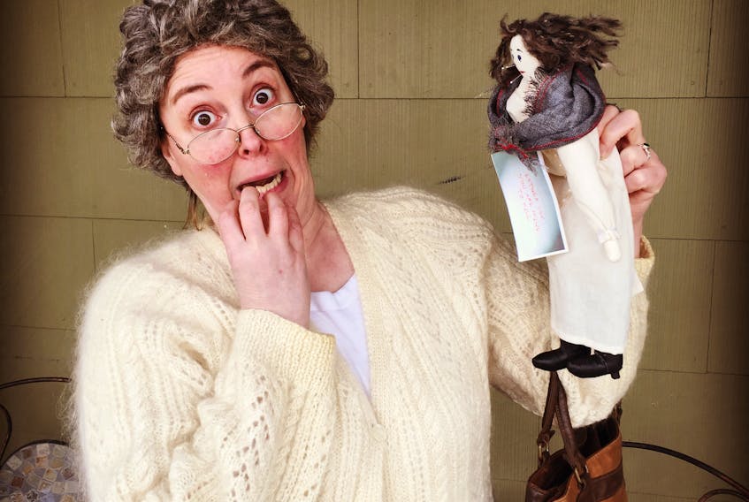 Possessed by Esther Cox is being presented by Live Bait Theatre in Amherst and Sackville, N.B. through Aug. 10. Heather MacIntyre as Grandma is shown getting haunted by an Esther Cox doll.