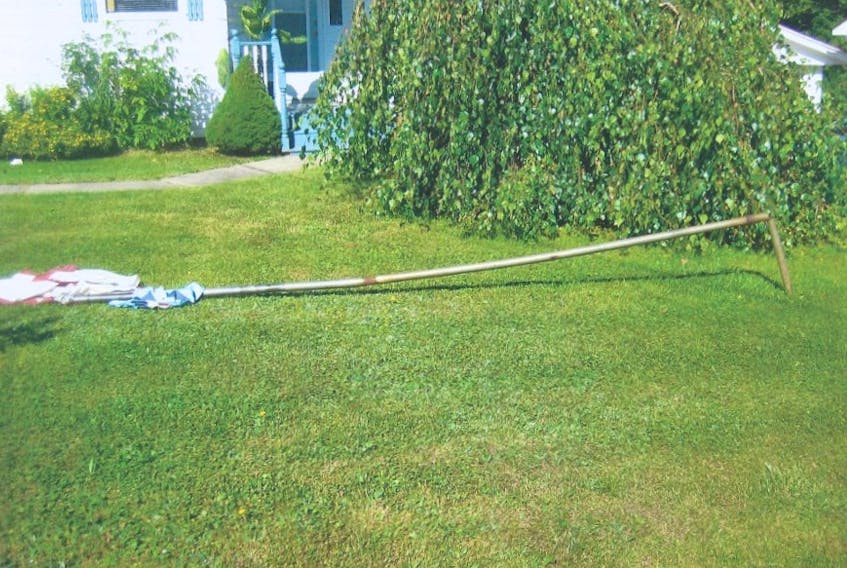 Winston Weir’s flagpole was bent and knocked over by vandals on the night of Aug. 11 at his home on Kaulback Street in Truro. This is the second time in 15 years that vandals have targeted his flagpole.
