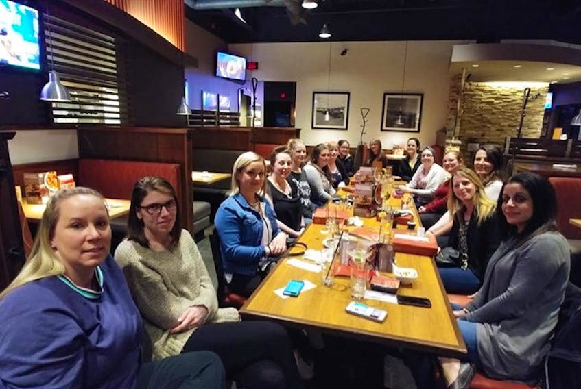 Antigonish/Guysborough County Mamas Facebook group do get together face-to-face on occasions, such as this recent outing for dinner at Boston Pizza in Antigonish.