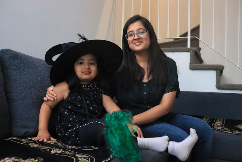 Nishreen Murtaza will be taking her four-year-old daughter Zahra Murtaza Sourti, left, trick-or-treating for the first time this Halloween. The mother and daughter are pictured in their Halifax home on Oct. 28, 2020.
