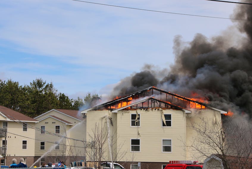Fire broke out in a 12-unit apartment building on Vimy Road Friday afternoon.