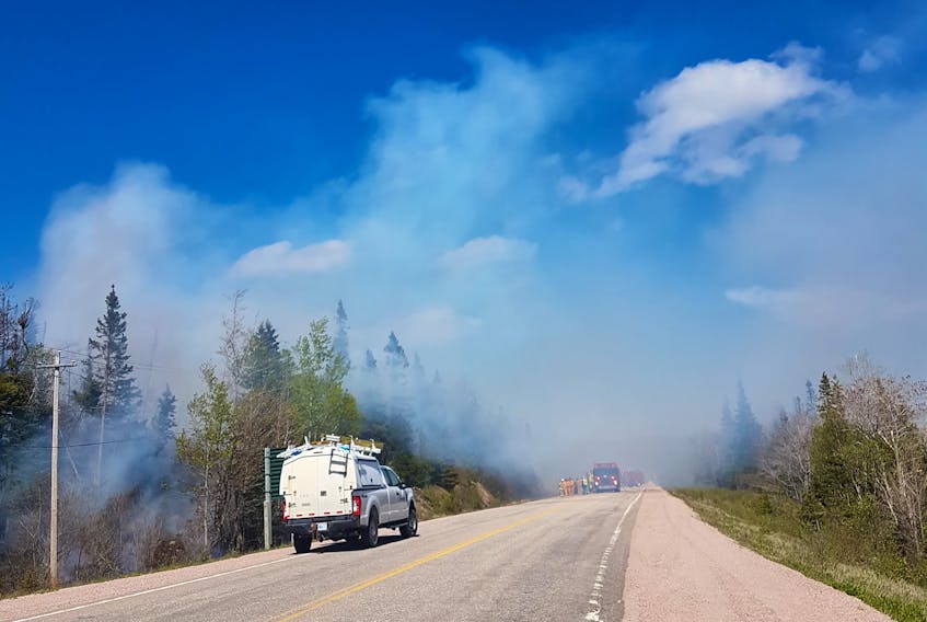A four-hectare wildfire broke out near Neils Harbour on Wednesday. (Jacklyn Schurman photo)