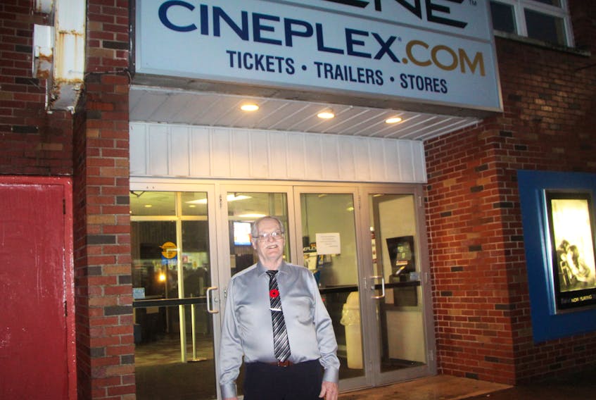 Frank Merrill Jr., from Chicago, is pictured out front of Antigonish’s Cineplex Theatre, after spending the Oct. 26 to 28 weekend in town taking in the Antigonish International Film Festival and getting together with friends in the area.