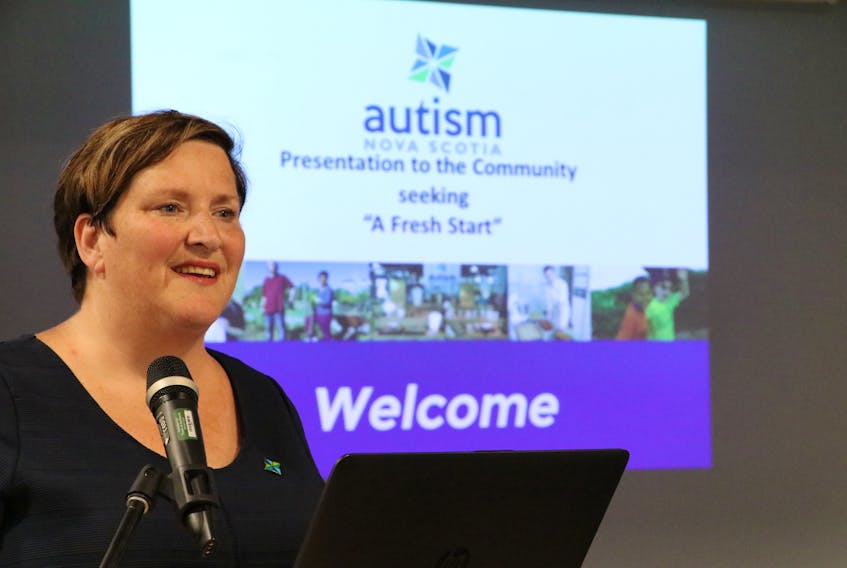 Tonia Hyslop, president of Autism Nova Scotia’s Cumberland Chapter, makes her organization’s presentation for an ‘A’ Fresh Community Initiative support Grant. The presentation was ranked Number 1. Tom McCoag - Town of Amherst photo
