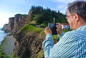 Global Geopark Network president Nikolaos Zouros of Greece during his visit to the Fundy Cliffs last year.
