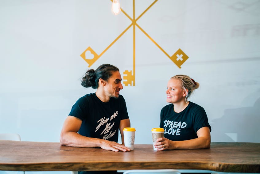 Alex Stephen (left) and Heather Stephen are the husband and wife team that co-own Apartment 3 Espresso Bar in Lower Sackville, which started through help provided by Futurpreneur. - Photo Courtesy Jessica Grace.