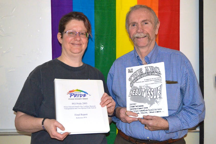 Nola Etkin, left, and Jim Culbert held a presentation at UPEI Saturday about queer history on P.E.I. Etkin and Culbert shared some of the challenges and successes in helping pave a path for gays and lesbians on P.E.I. MAUREEN COULTER/THE GUARDIAN
