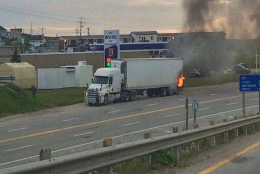 A transport trailer caught fire last evening on the TransCanada Highway near Port aux Basques.
