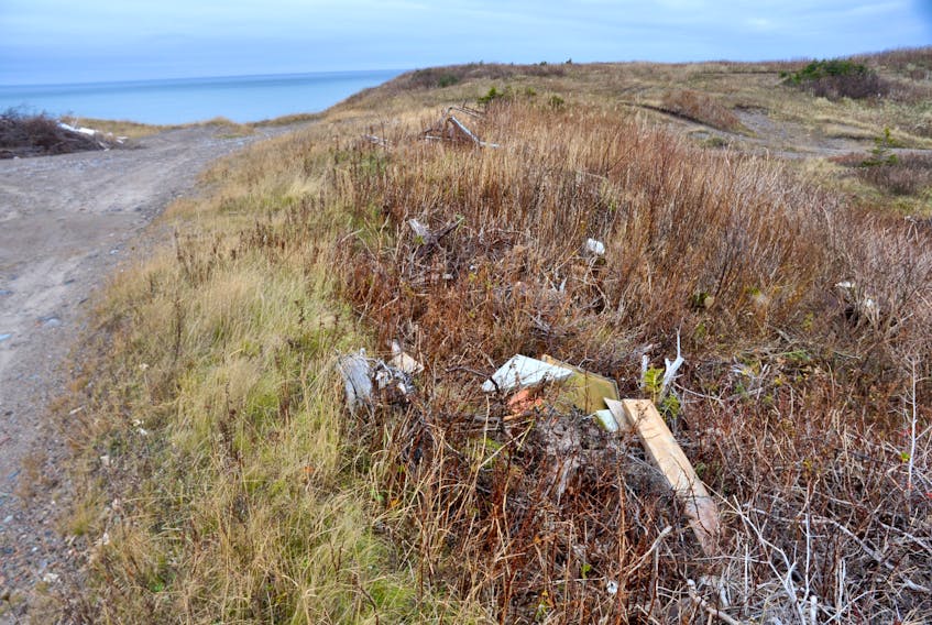 The trails leading down to MacDougalls Brook are littered with small plastic items and cans that get tossed around by the wind, while the bigger items such as construction leftovers, burnt out car frames, oil drums, refrigerators are pushed off to the right or down over the hillside into the rough brush. - J.R. Roy