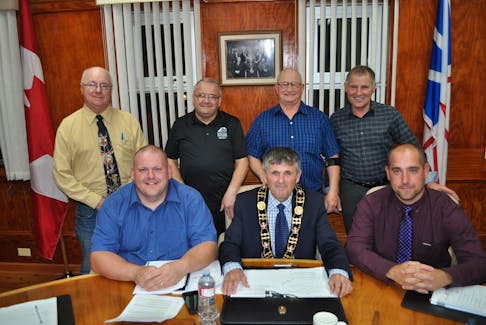 The Port aux Basques Town Council (front row, from left) Deputy Mayor Todd Strickland, Mayor John Spencer, Justin Blackler; (back) Chester Coffin, Jerome Battiste, Jim Lane and Melvin Keeping.