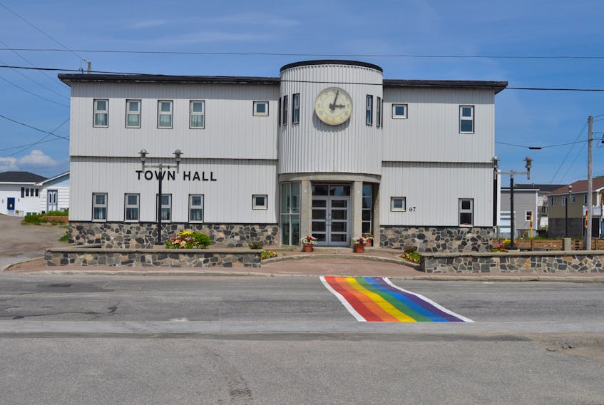 Rainbow crosswalks, like this one in front of the town office, were first installed in Port aux Basques almost two years ago.