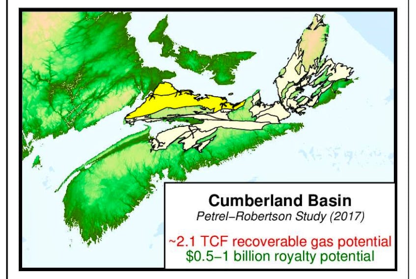 Nova Scotia's recently released onshore petroleum atlas suggests a large reserve of natural gas sits under Cumberland County. Most of it, however, is shale gas that requires hydraulic fracturing, or fracking, a practice that is banned in Nova Scotia.
